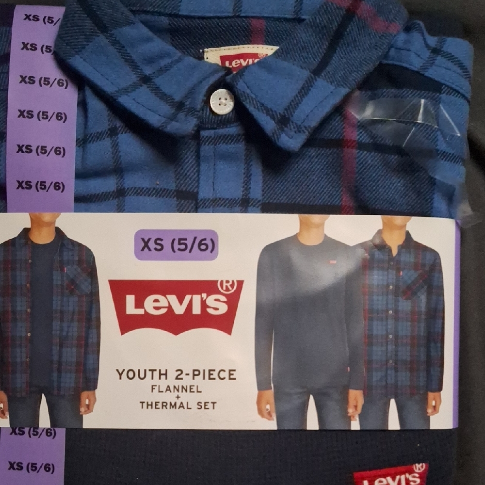 Levi's Blue and Red Youth Flannel Set